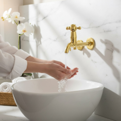 Gold Bahçe Wc Balkon Musluğu Rustik Tasarım Pirinç Materyal 5 Yıl Garantili Musluk