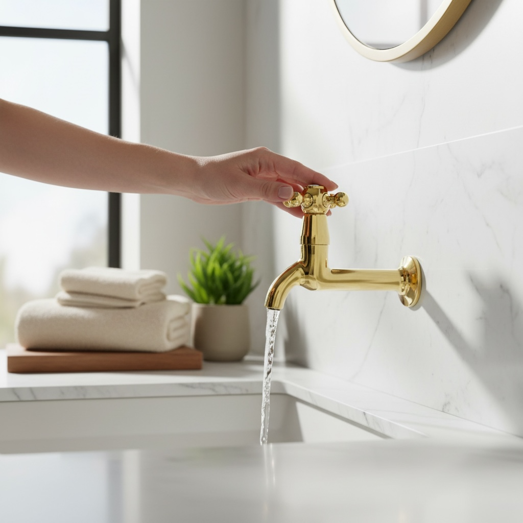 Gold Bahçe Wc Balkon Musluğu Rustik Tasarım Pirinç Materyal 5 Yıl Garantili Musluk