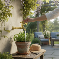 Gold Bahçe Wc Balkon Musluğu Rustik Tasarım Pirinç Materyal 5 Yıl Garantili Musluk