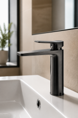 Antrasit Gri Kare Lavabo Bataryası Mat Gri Banyo Lavabo Armatürü Pirinç Materyal 5 Yıl Garantili
