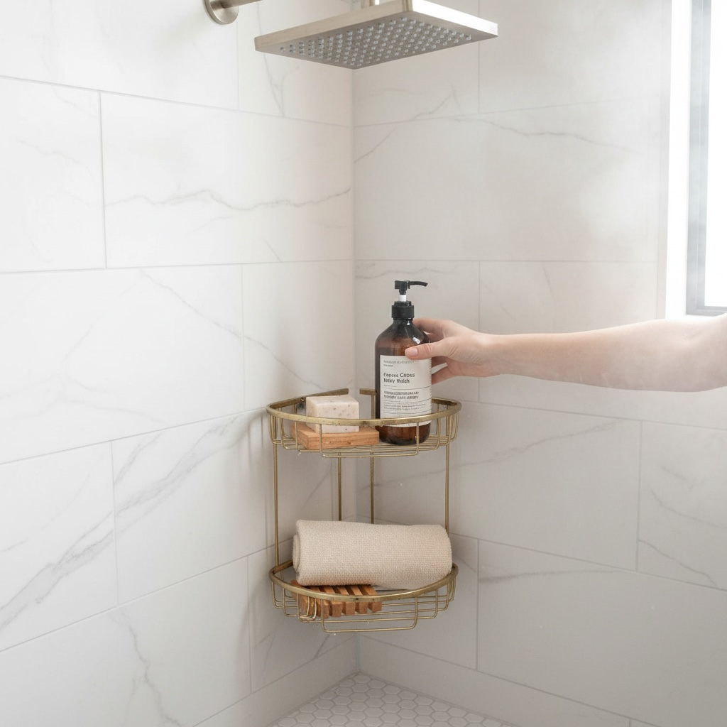 Banyo Şampuanlık Mat Gold İkili Şampuan Rafı Pirinç Malzeme Paslanmaz Mat Altın