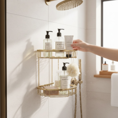 Banyo Şampuanlık Mat Gold İkili Şampuan Rafı Pirinç Malzeme Paslanmaz Mat Altın