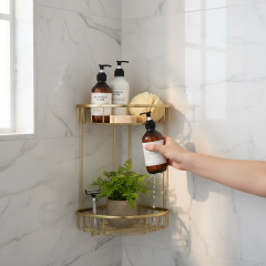 Banyo Şampuanlık Mat Gold İkili Şampuan Rafı Pirinç Malzeme Paslanmaz Mat Altın