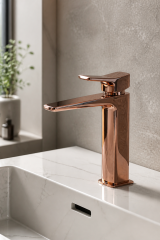 Bakır Bronz Kare Lavabo Bataryası Rose Bakır Banyo Lavabo Armatürü Pirinç Materyal 5 Yıl Garantili