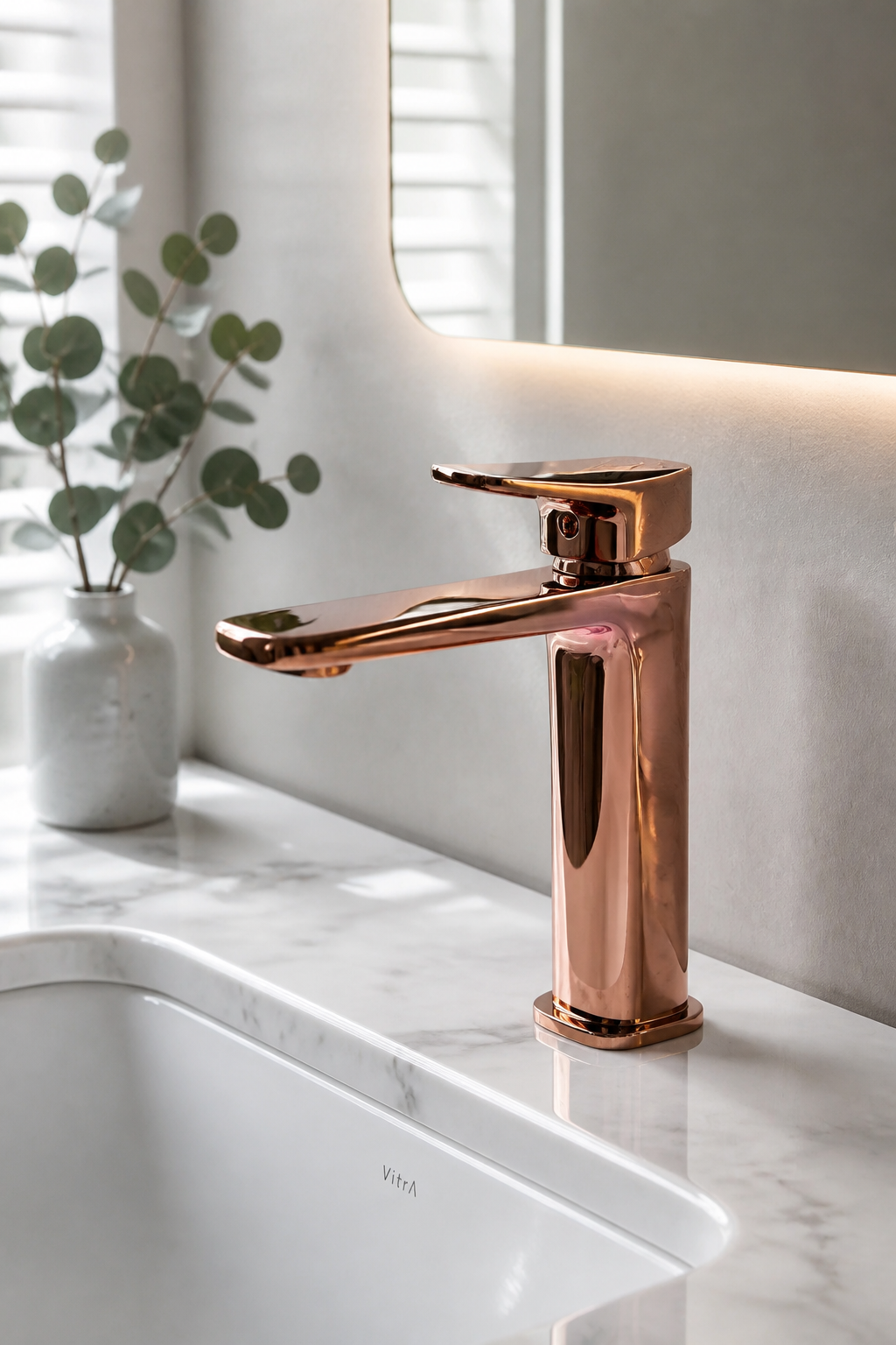 Bakır Bronz Kare Lavabo Bataryası Rose Bakır Banyo Lavabo Armatürü Pirinç Materyal 5 Yıl Garantili