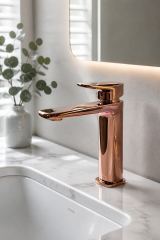 Bakır Bronz Kare Lavabo Bataryası Rose Bakır Banyo Lavabo Armatürü Pirinç Materyal 5 Yıl Garantili
