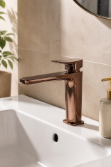 Bakır Bronz Kare Lavabo Bataryası Rose Bakır Banyo Lavabo Armatürü Pirinç Materyal 5 Yıl Garantili
