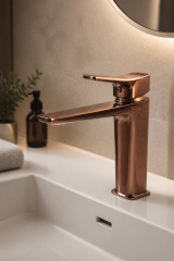 Bakır Bronz Kare Lavabo Bataryası Rose Bakır Banyo Lavabo Armatürü Pirinç Materyal 5 Yıl Garantili