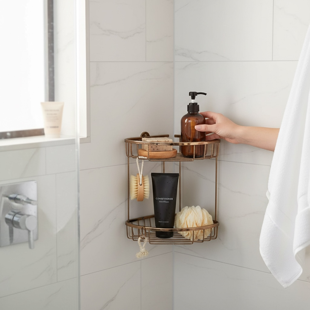 Bakır Şampuanlık Bronz Banyo Rafı Paslanmaz Pirinç Malzeme Rose Bakır Banyo Rafı