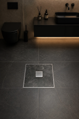 Mermer Banyo Gideri Gümüş Siyah Doğal Mermer Koku Gidericili Banyo Yer Süzgeci Kapatıcı Siyah Mermer Krom 10X10 Ölçü Standart