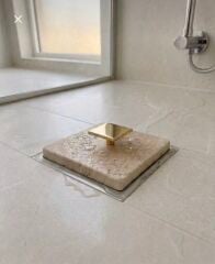 Mermer Banyo Gideri Traverten Gold Doğal Mermer Koku Gidericili Banyo Yer Süzgeci Kapatıcı Gold Mermer Traverten 10X10 Ölçü Standart