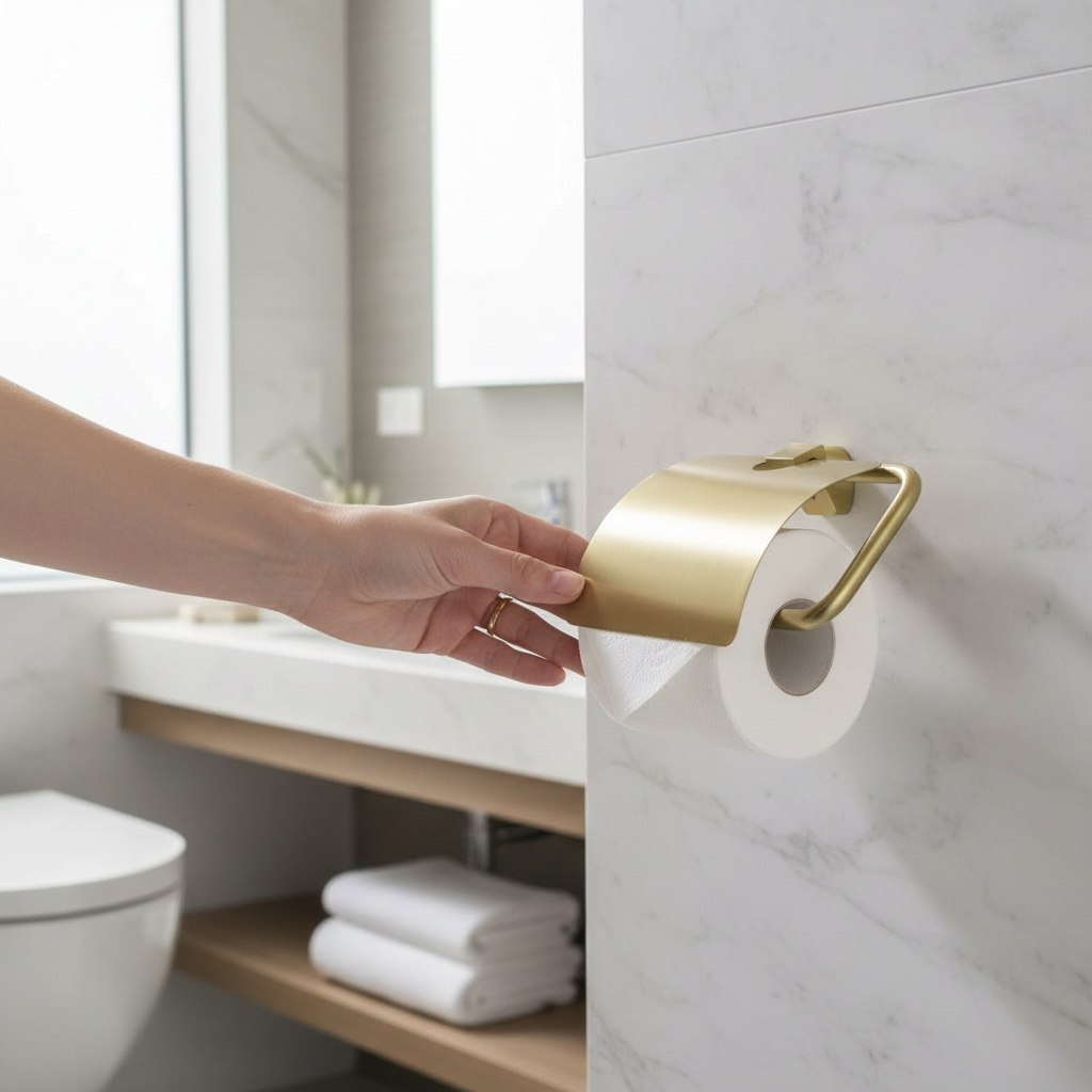 Tuvalet Kağıtlığı Mat Altın Modern Tasarım Paslanmaz Fırçalanmış Gold Kapaklı Kağıtlık