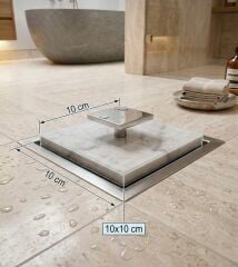 Mermer Banyo Gideri Gümüş Beyaz Doğal Mermer Koku Gidericili Banyo Yer Süzgeci Kapatıcı Beyaz Mermer Gümüş Kulp 10X10 Ölçü Standart