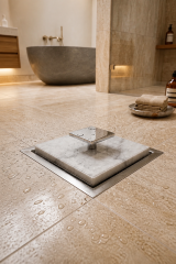 Mermer Banyo Gideri Gümüş Beyaz Doğal Mermer Koku Gidericili Banyo Yer Süzgeci Kapatıcı Beyaz Mermer Gümüş Kulp 10X10 Ölçü Standart