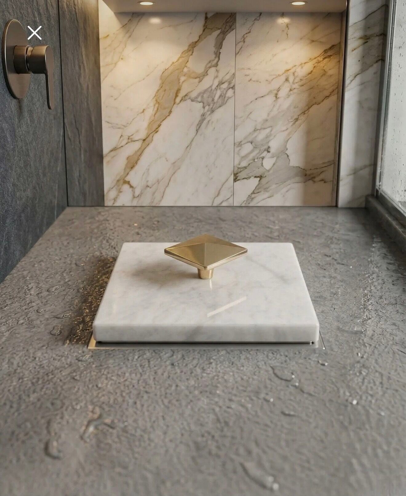 Mermer Banyo Gideri Gold Beyaz Doğal Mermer Koku Gidericili Banyo Yer Süzgeci Kapatıcı Beyaz Mermer Gold Kulp 10X10 Ölçü Standart