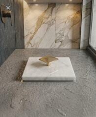 Mermer Banyo Gideri Gold Beyaz Doğal Mermer Koku Gidericili Banyo Yer Süzgeci Kapatıcı Beyaz Mermer Gold Kulp 10X10 Ölçü Standart
