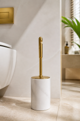 Gold Tuvalet Fırçası Özel Beyaz Mermer Banyo Klozet Fırçası Doğal Mermer Gold Renk