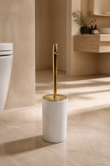 Gold Tuvalet Fırçası Özel Beyaz Mermer Banyo Klozet Fırçası Doğal Mermer Gold Renk