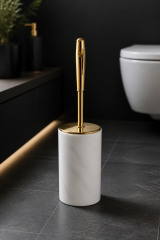 Gold Tuvalet Fırçası Özel Beyaz Mermer Banyo Klozet Fırçası Doğal Mermer Gold Renk