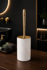 Gold Tuvalet Fırçası Özel Beyaz Mermer Banyo Klozet Fırçası Doğal Mermer Gold Renk