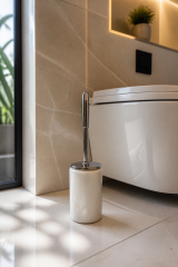 Beyaz Mermer Tuvalet Fırçası Gümüş Kulp Özel Beyaz Mermer Banyo Klozet Fırçası Doğal Mermer Krom Renk