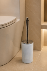 Beyaz Mermer Tuvalet Fırçası Gümüş Kulp Özel Beyaz Mermer Banyo Klozet Fırçası Doğal Mermer Krom Renk