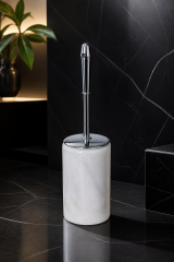 Beyaz Mermer Tuvalet Fırçası Gümüş Kulp Özel Beyaz Mermer Banyo Klozet Fırçası Doğal Mermer Krom Renk