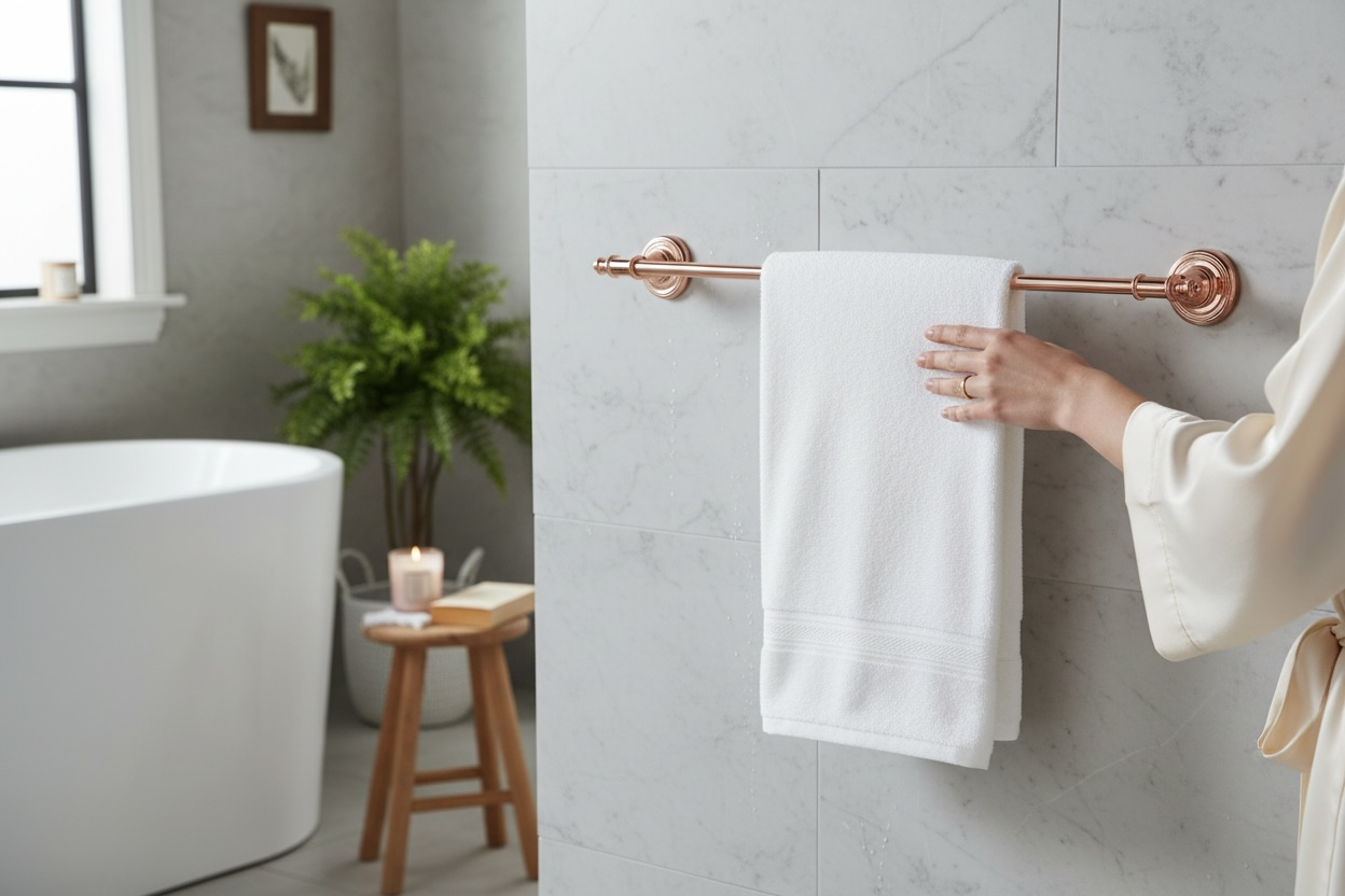 Bakır Uzun Havluluk Vintage Tasarım Bronz Banyo Havluluğu Pirinç Malzeme Rose Bakır Renk