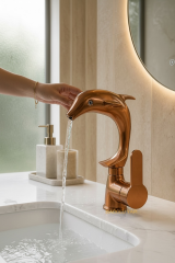 Bakır Bronz Lavabo Bataryası Motifli Yunus Tasarım Mat Lavabo Armatürü Su Lekesi Bırakmaz Özel Tasarım Bakır Lavabo Armatürü