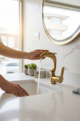 Mat Gold Lavabo Bataryası Motifli Yunus Tasarım Mat Lavabo Armatürü Su Lekesi Bırakmaz Özel Tasarım Altın Lavabo Armatürü