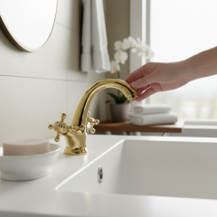 Gold Vintage Lavabo Armatür Klasik Tasarım Pirinç Materyal Özel Seri Lavabo Bataryası