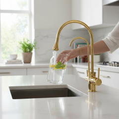 Gold Arıtmalı Mutfak Bataryası Arıtıcılı Evye Armatür Modern Tasarım Özel Üretim Armatür