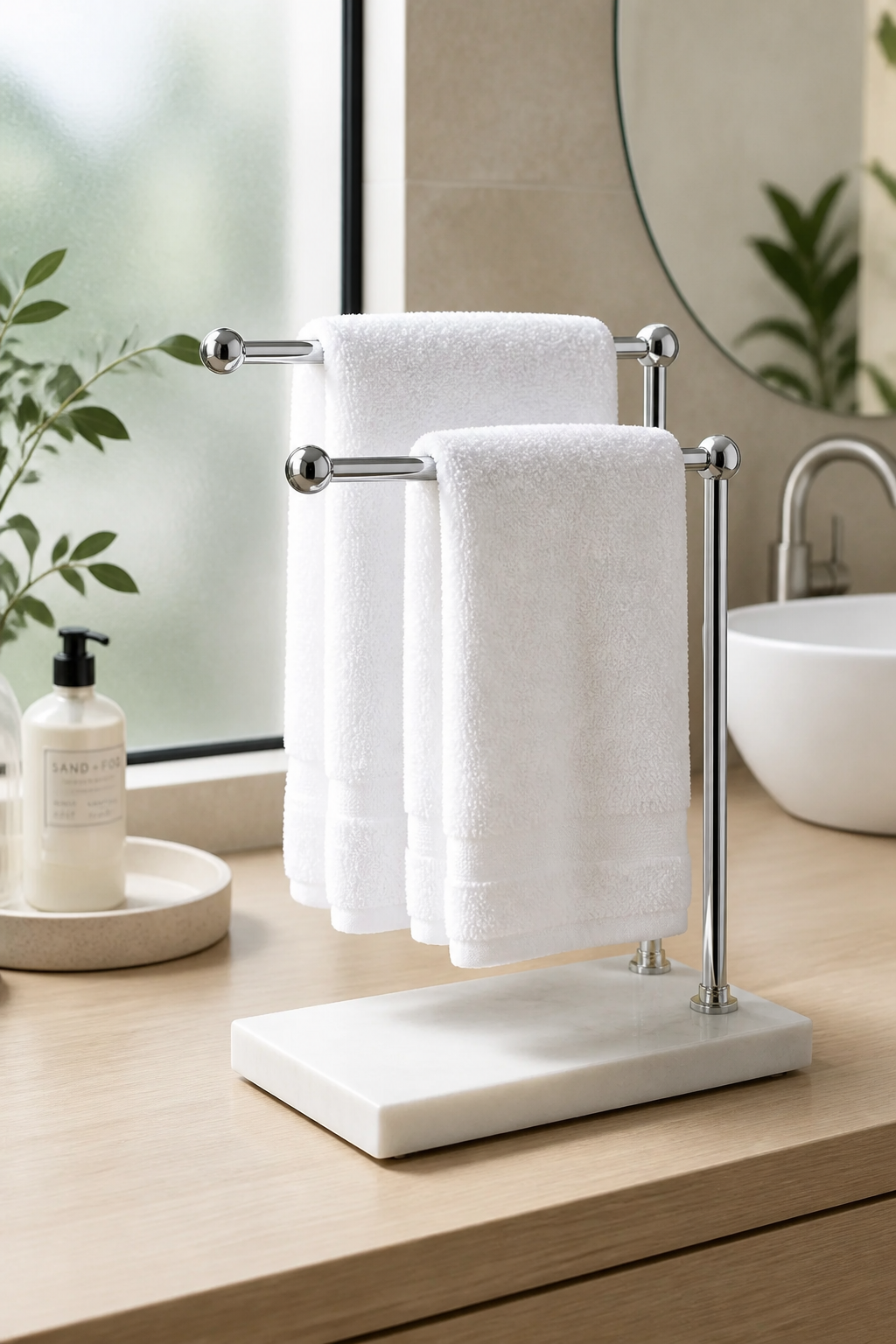 Gümüş Havluluk Banyo Tezgah Üstü İkili Havluluk Mermer Tasarım Birinci Kalite Banyo Havluluk Paslanmaz Pirinç