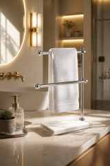 Gümüş Havluluk Banyo Tezgah Üstü İkili Havluluk Mermer Tasarım Birinci Kalite Banyo Havluluk Paslanmaz Pirinç