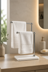 Gümüş Havluluk Banyo Tezgah Üstü İkili Havluluk Mermer Tasarım Birinci Kalite Banyo Havluluk Paslanmaz Pirinç