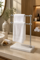 Gümüş Havluluk Banyo Tezgah Üstü İkili Havluluk Mermer Tasarım Birinci Kalite Banyo Havluluk Paslanmaz Pirinç