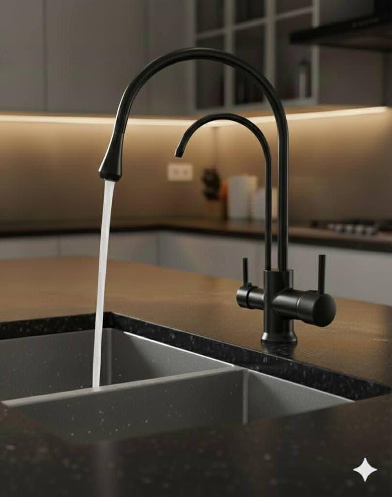 Mat Siyah Arıtmalı Mutfak Bataryası Modern Tasarım Özel Üretim Arıtıcılı Evye Bataryası 5 Yıl Granti