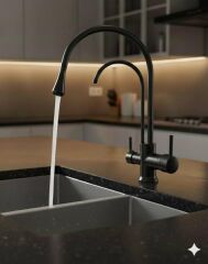 Mat Siyah Arıtmalı Mutfak Bataryası Modern Tasarım Özel Üretim Arıtıcılı Evye Bataryası 5 Yıl Granti