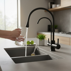 Mat Siyah Arıtmalı Mutfak Bataryası Modern Tasarım Özel Üretim Arıtıcılı Evye Bataryası 5 Yıl Granti