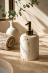 Traverten Sabunluk Antik Gold Eskitme Banyo Sabunluğu Doğal Mermer Retro Sıvı Sabunluk Eskitme Renk