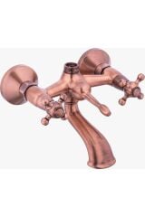 Bakır Duş Sistemi Mat Bakır Duş Seti Yağmurlamalı Vintage Batarya Dahil Bron Duş Başlığı