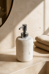 Traverten Sabunluk Gümüş Aksesuar Banyo Sabunluğu Doğal Mermer Retro Sıvı Sabunluk Krom Renk