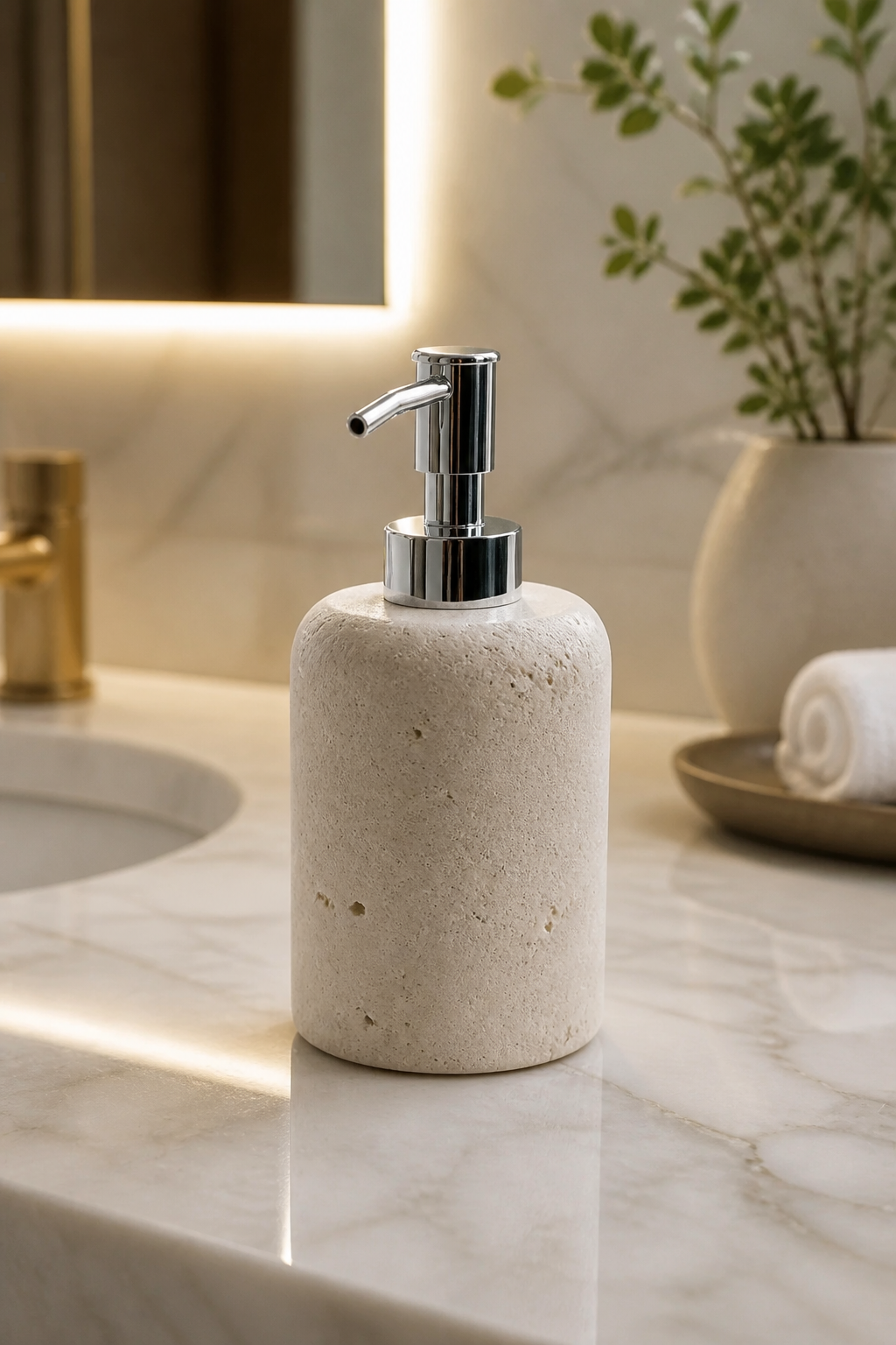 Traverten Sabunluk Gümüş Aksesuar Banyo Sabunluğu Doğal Mermer Retro Sıvı Sabunluk Krom Renk