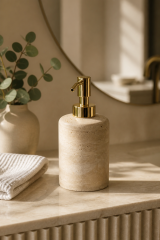 Traverten Sabunluk Gold Banyo Sabunluğu Birinci Kalite Doğal Mermer Retro Sıvı Sabunluk Altın Renk