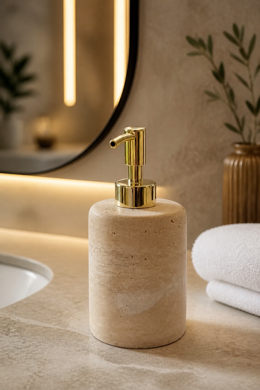 Traverten Sabunluk Gold Banyo Sabunluğu Birinci Kalite Doğal Mermer Retro Sıvı Sabunluk Altın Renk