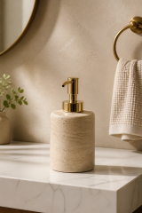 Traverten Sabunluk Gold Banyo Sabunluğu Birinci Kalite Doğal Mermer Retro Sıvı Sabunluk Altın Renk