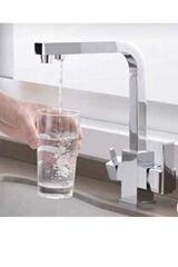 Arıtmalı Mutfak Bataryası Evye Musluğu Arıtma Cihazlarına Uygun Kare Armatür Silver Gümüş