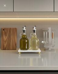 Mermer Yağlık Altlığı Beyaz Mermer Sunumluk Banyo ve Mutfak Kullanımlı Gold Ayaklı Birinci Kalite Mermer Stand