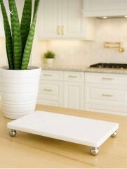Mermer Yağlık Altlığı Beyaz Mermer Sunumluk Banyo ve Mutfak Kullanımlı Gümüş Ayaklı Birinci Kalite Mermer Stand