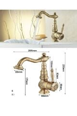 Eskitme Lavabo Bataryası Antik Lavabo Musluğu İşlemeli Vintage Tasarım Banyo Musluğu
